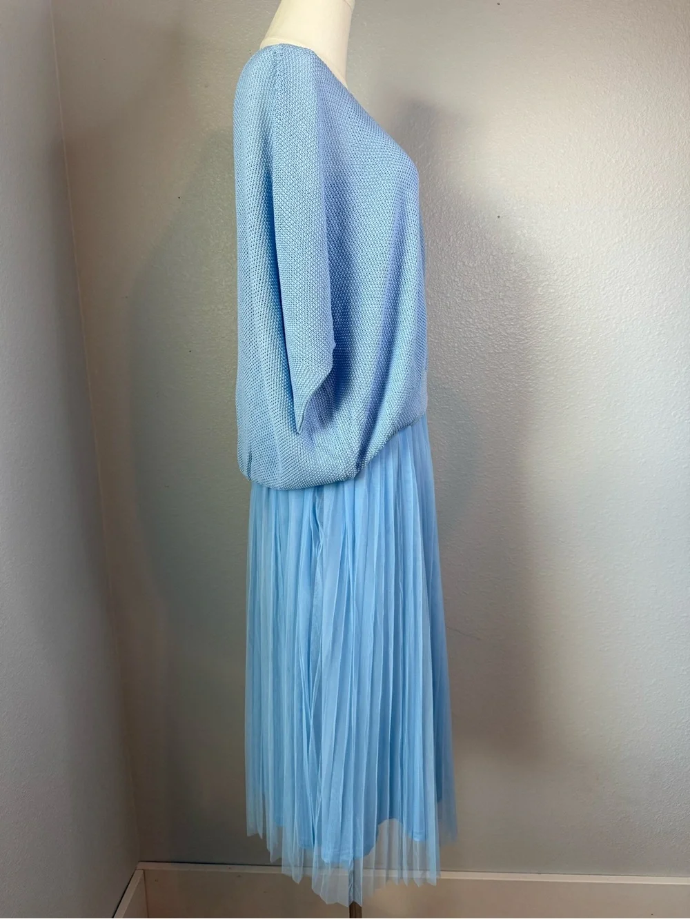 Joyfunear 2 Piece Blue Mesh Midi Dress & Knit Sweater Set Size Small
